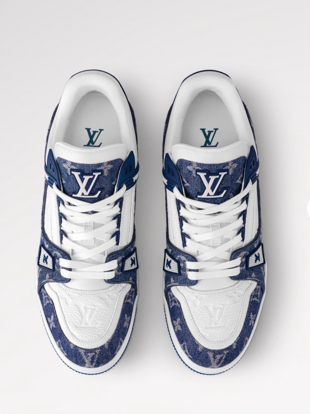 Louis Vuitton Men’s White and Blue Denim Low-Top Sneakers with Monogram Denim